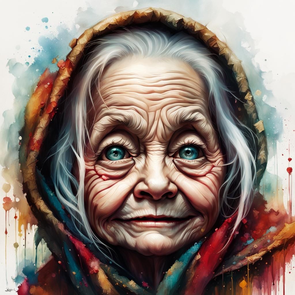 Chibi Granny Portrait in Ultra Quality Fine Art Style