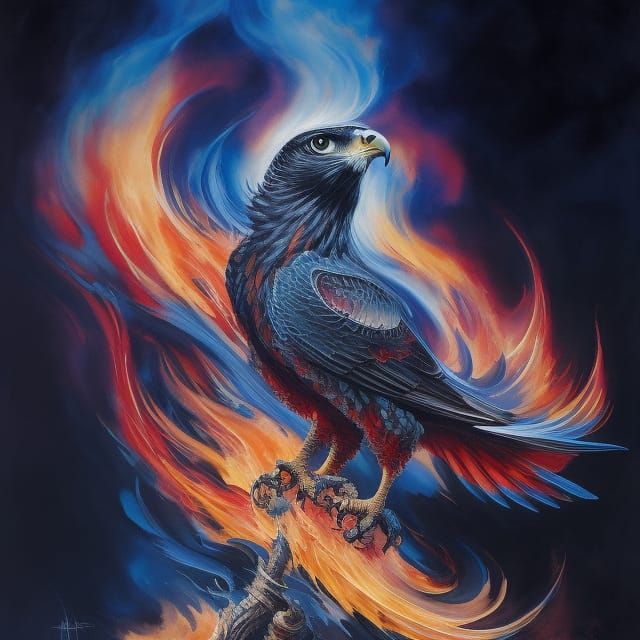 Fiery Falcon: An Ink Flow Masterpiece