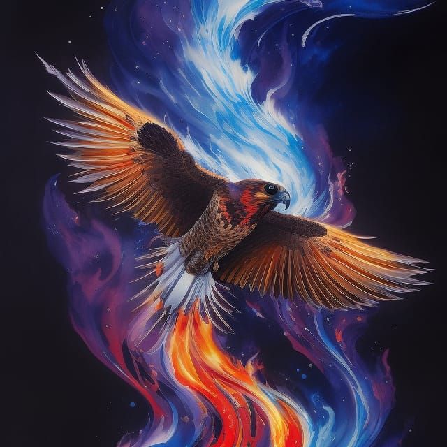Fiery Falcon Ink Flow: 8K Gouache Masterpiece