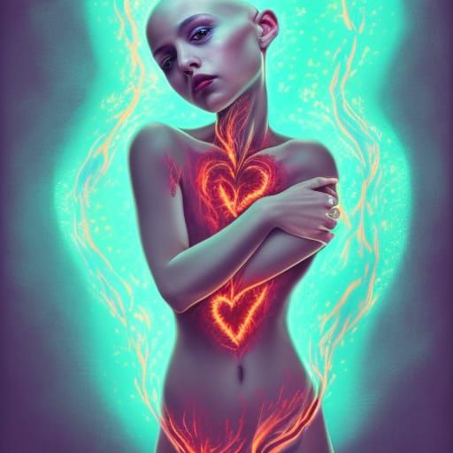 Fiery Heart Portrait of Freckled Girl