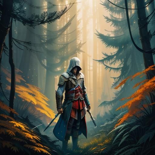 Assassin's Creed Close-up in Watercolor Style