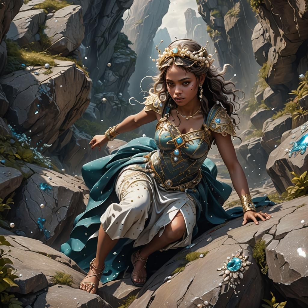 Girl Climbing Rock in Graffiti Art Style