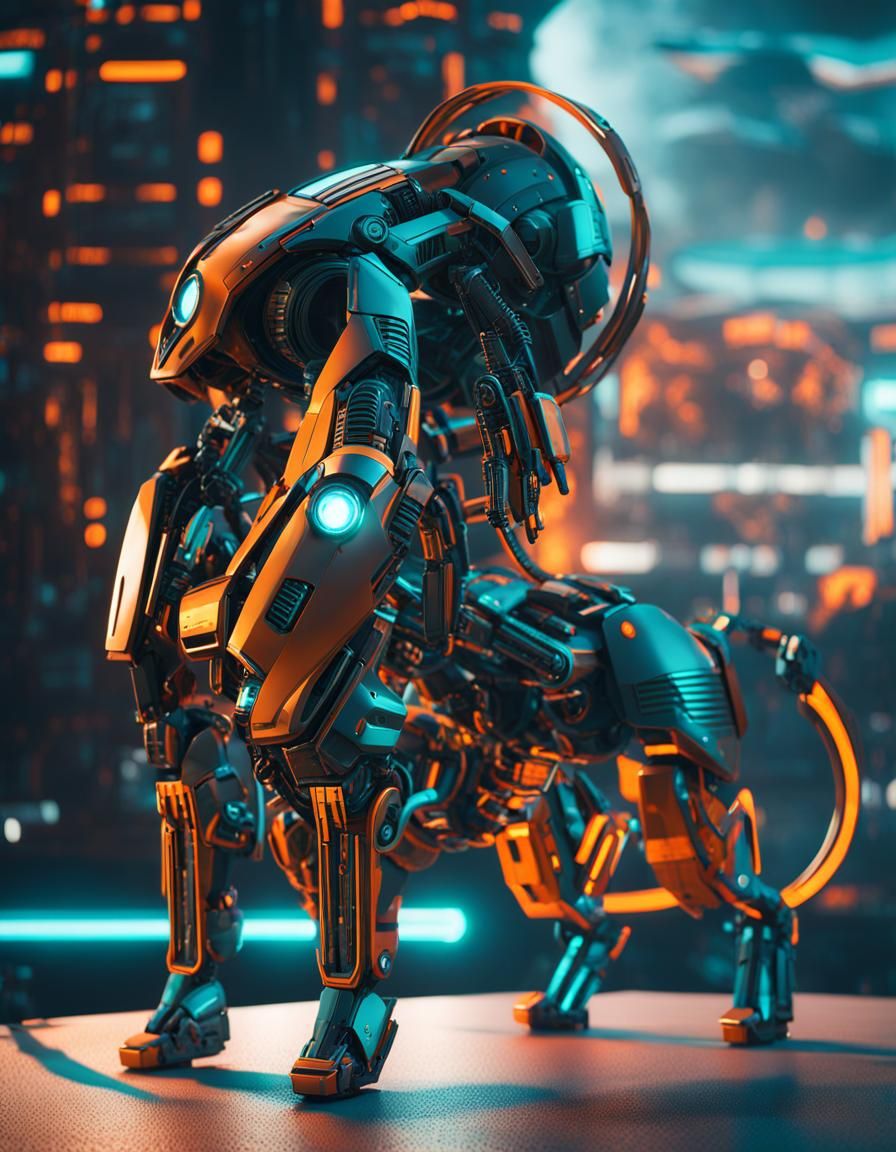 Cyberpunk Robot Warrior in Metallic Matte Painting