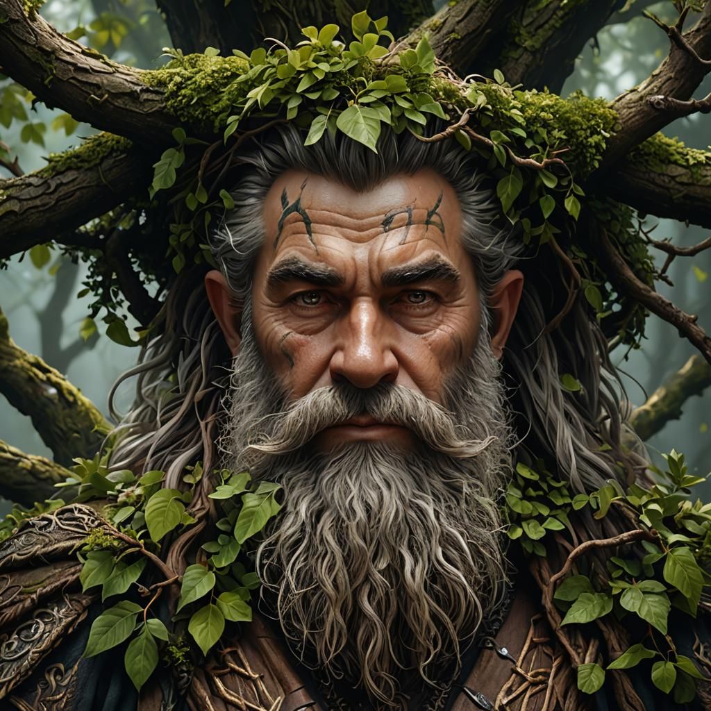 Hyperrealistic Portrait of Old Dwarf Druid