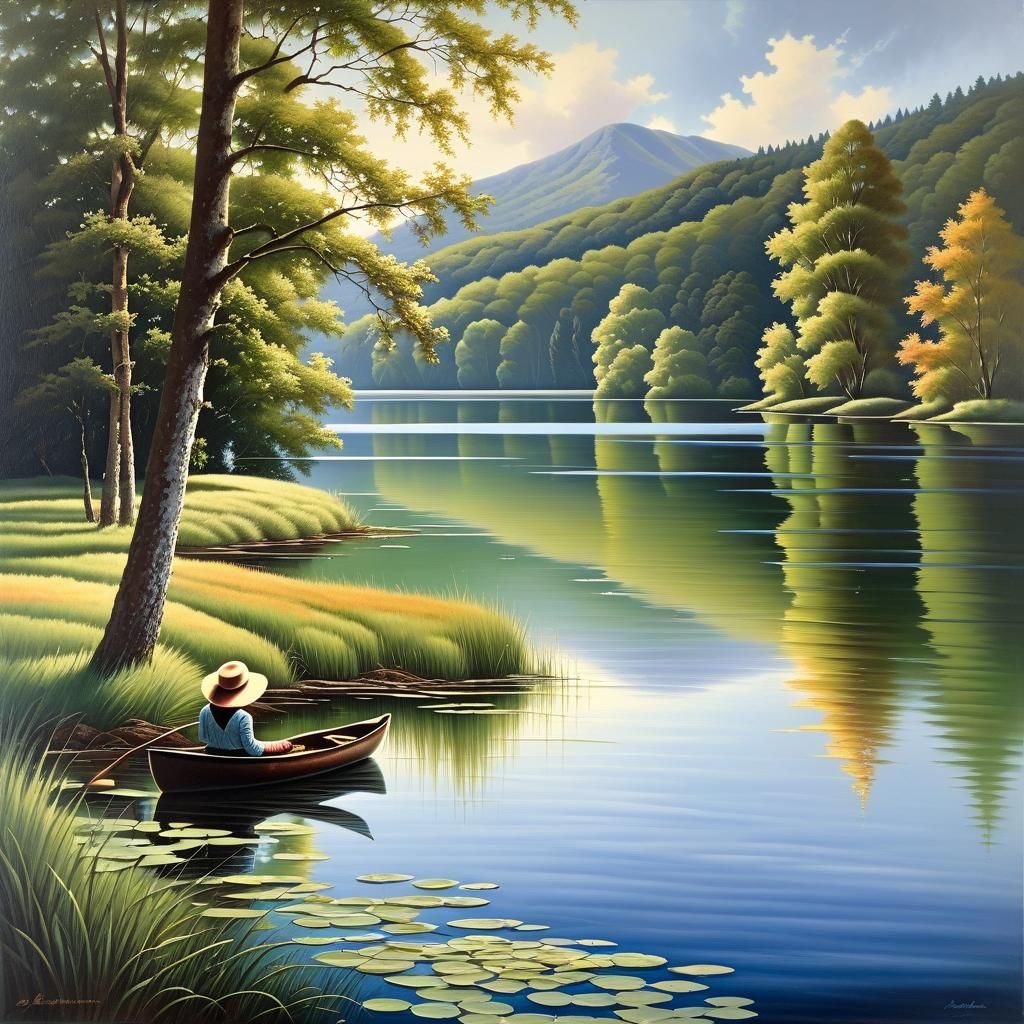 Hat on Calm Lake: Charming Matte Painting