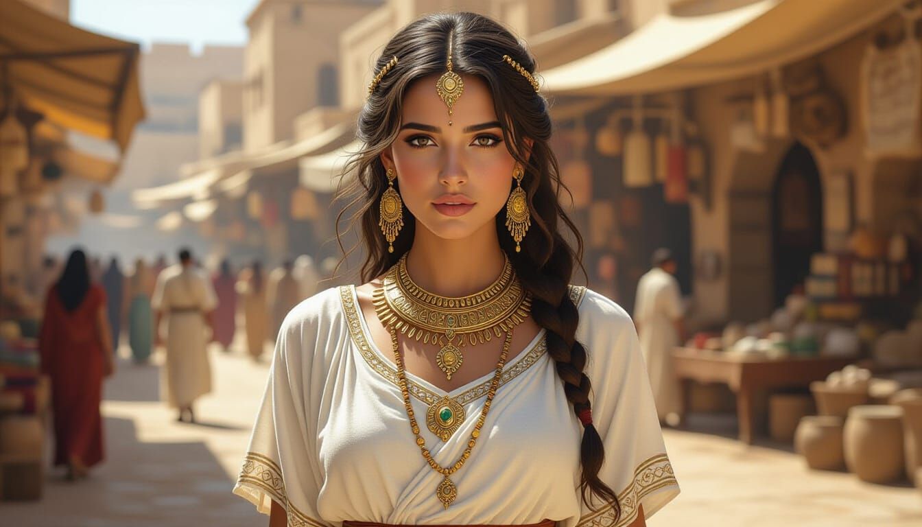Carthaginian Woman in Ancient Marketplace, Photorealistic St...