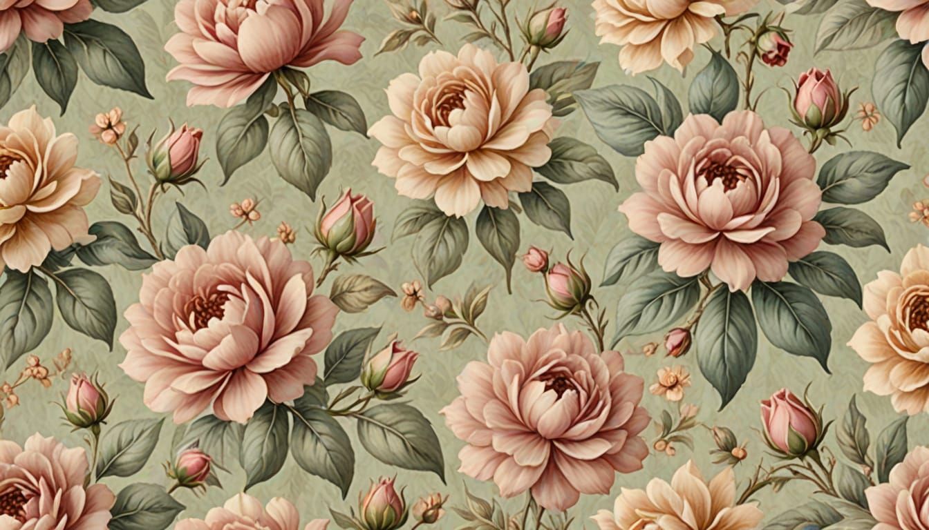 Vintage Floral Wallpaper in Soft Watercolor Style
