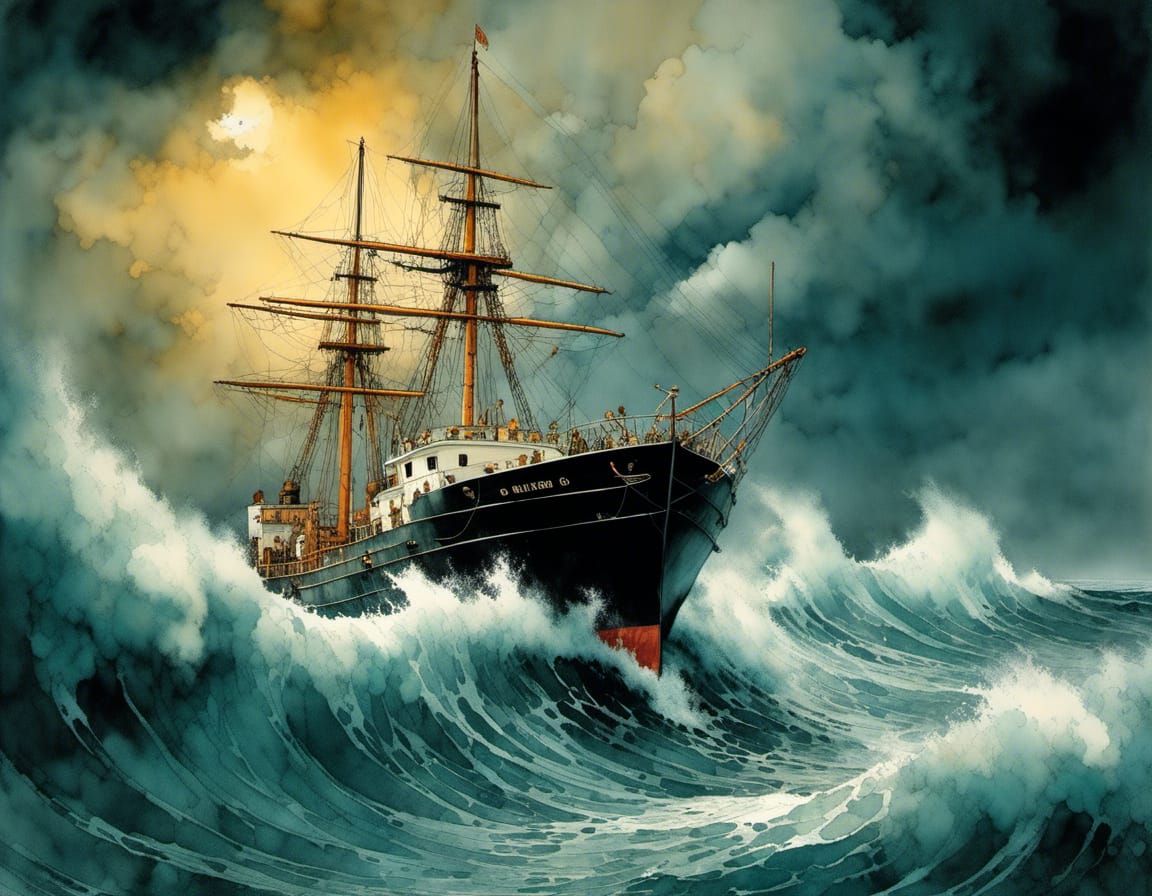 1950s Trawler Navigates Stormy Seas