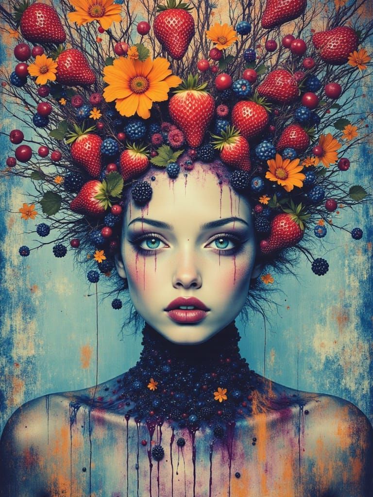 Berry Dream: A Whimsical Nouveau Surreal Portrait