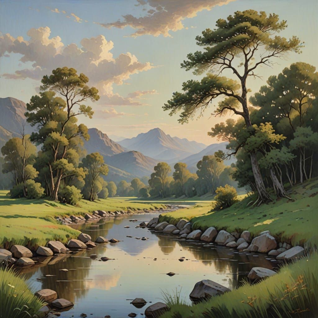 Classic Landscape Painting in the Style of Old Masters