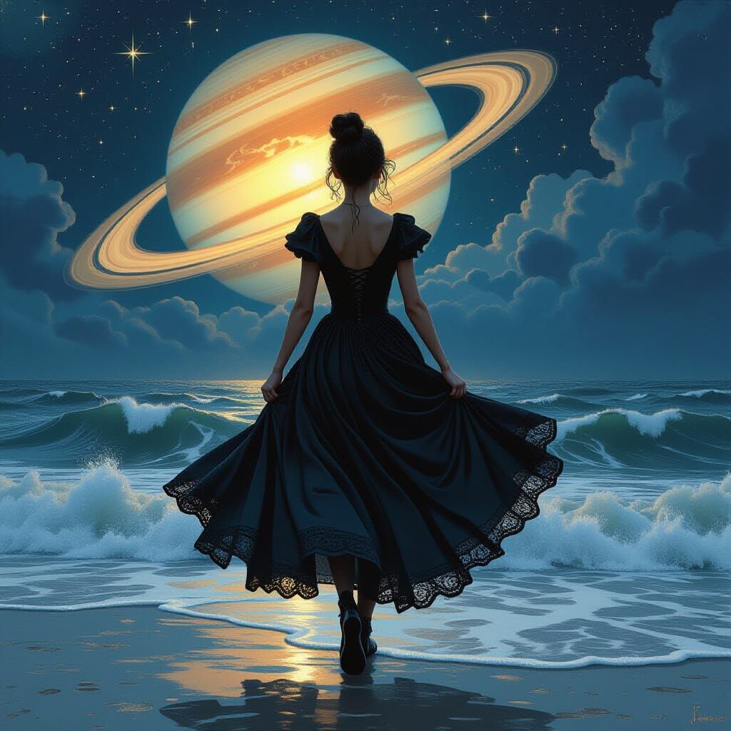 Gothic Pixie Double Exposure with Saturn