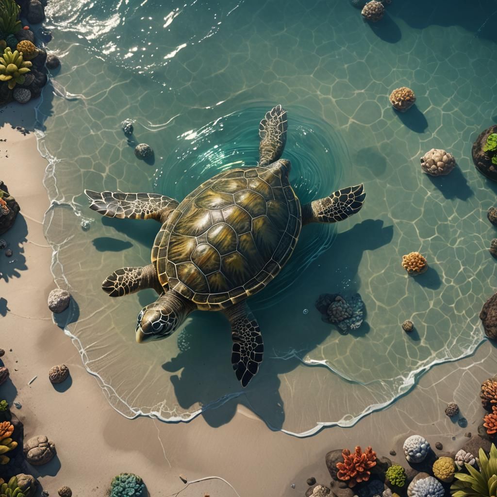 Sea Turtle Floating: Detailed Fantasy Concept Art