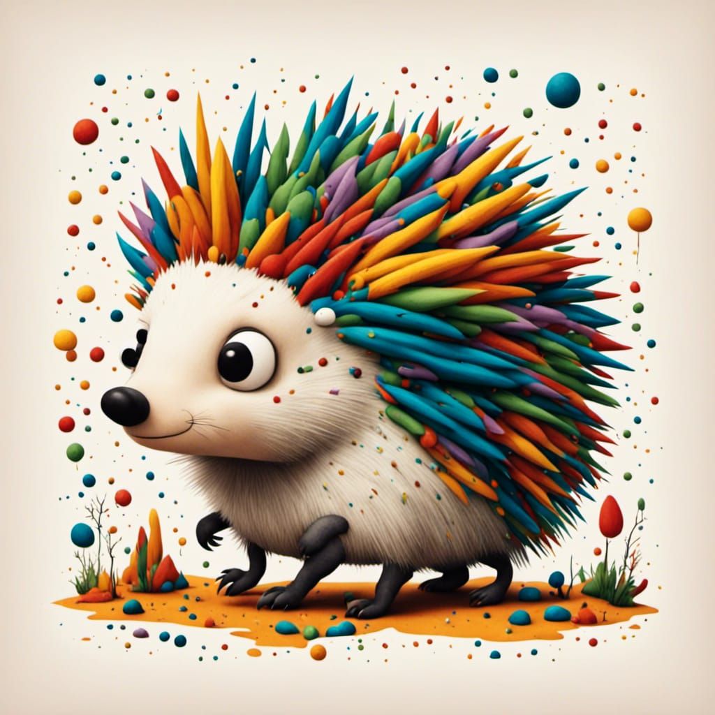 Adorable Cartoon Porcupine with Intricate Details