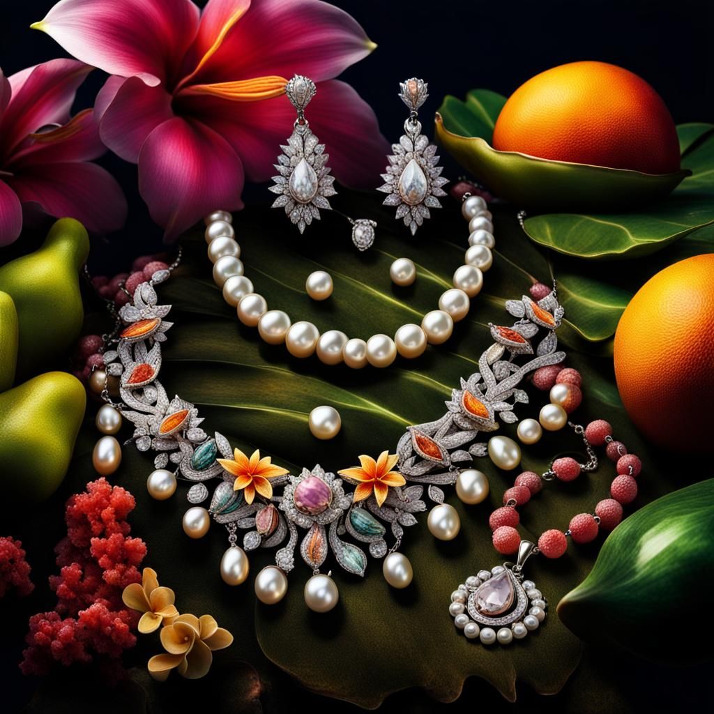 Glowing Jewelry with Tropical Flowers in HDR