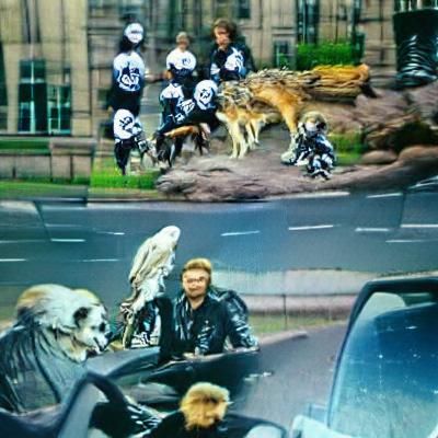 Motorcycle Rider with Eagles, Wolves and Skeletons