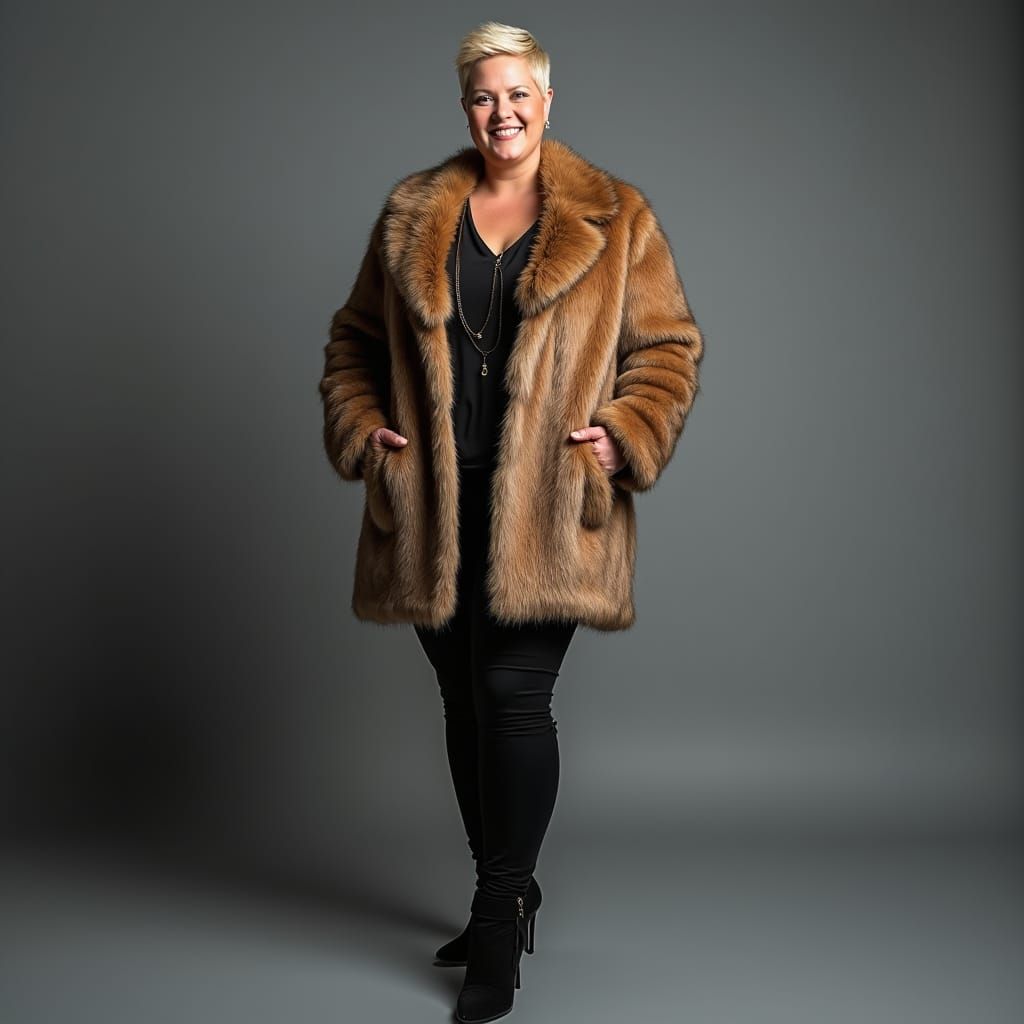 Confident Blond Woman in Fur Coat Portrait
