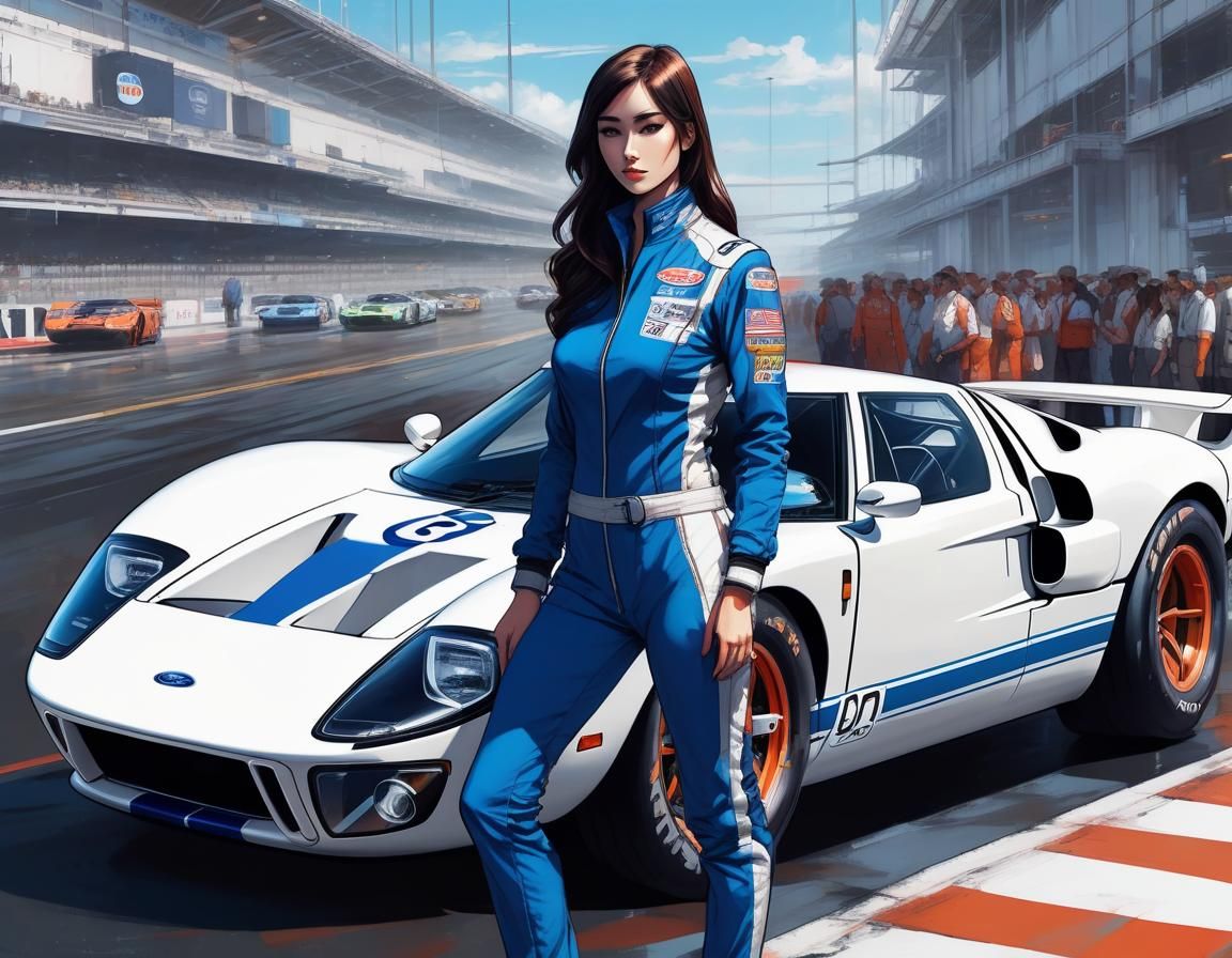 Brunette Race Car Driver in Manga Style