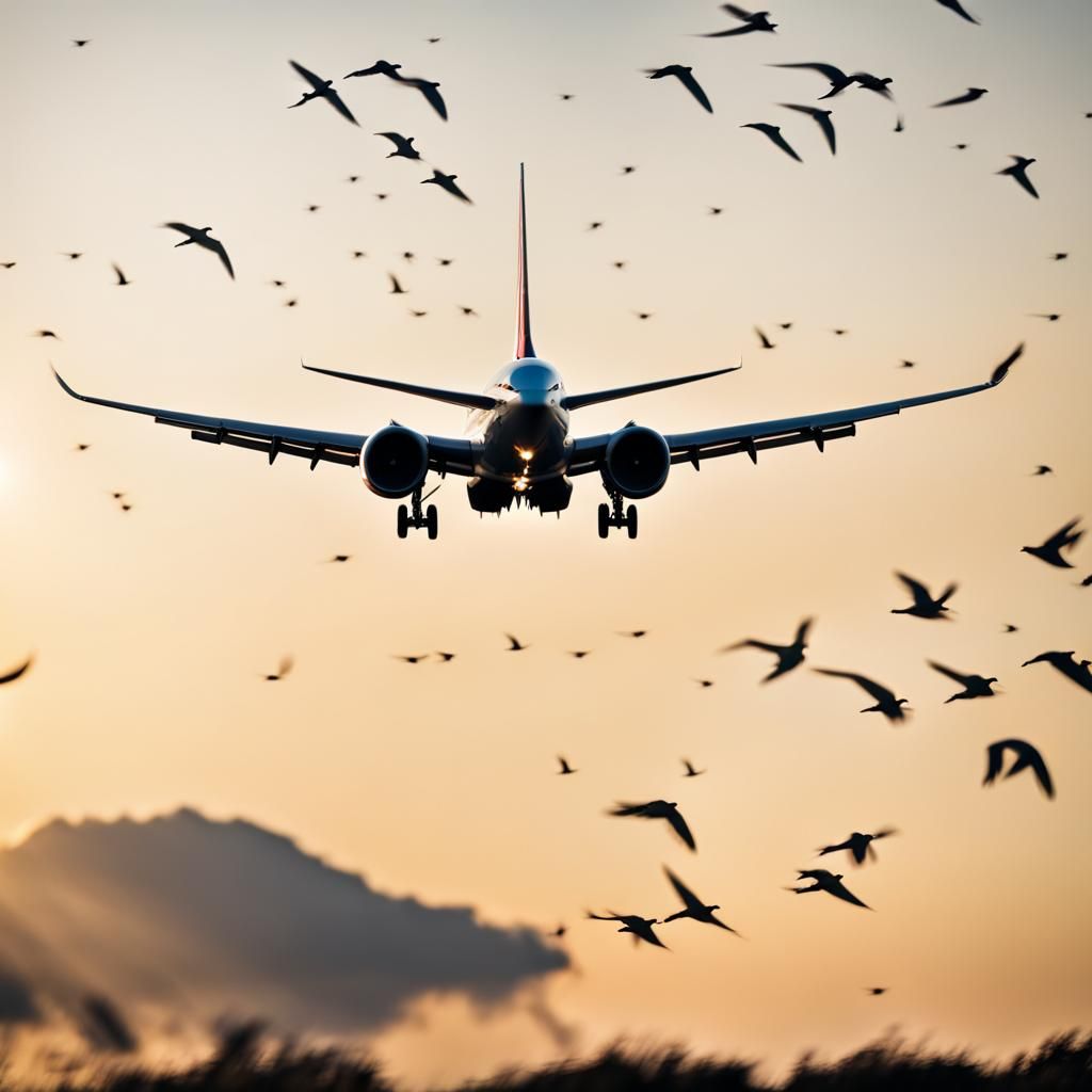 Airplane in Flight with Birds, Professional Photography