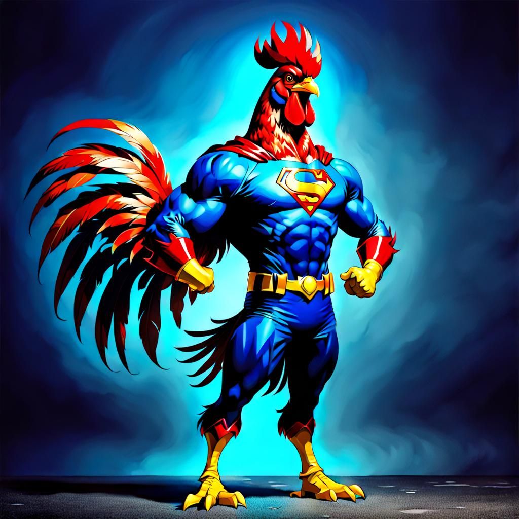 Superhero Rooster in Heroic Pose