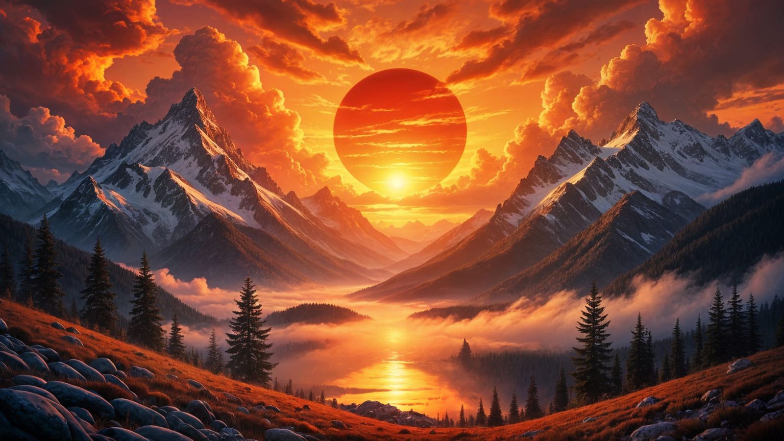 Foggy Mountain Sunset