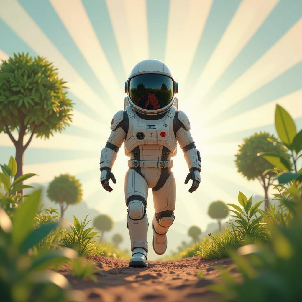 Astronaut Landing on Earth in Pixar 3D Style