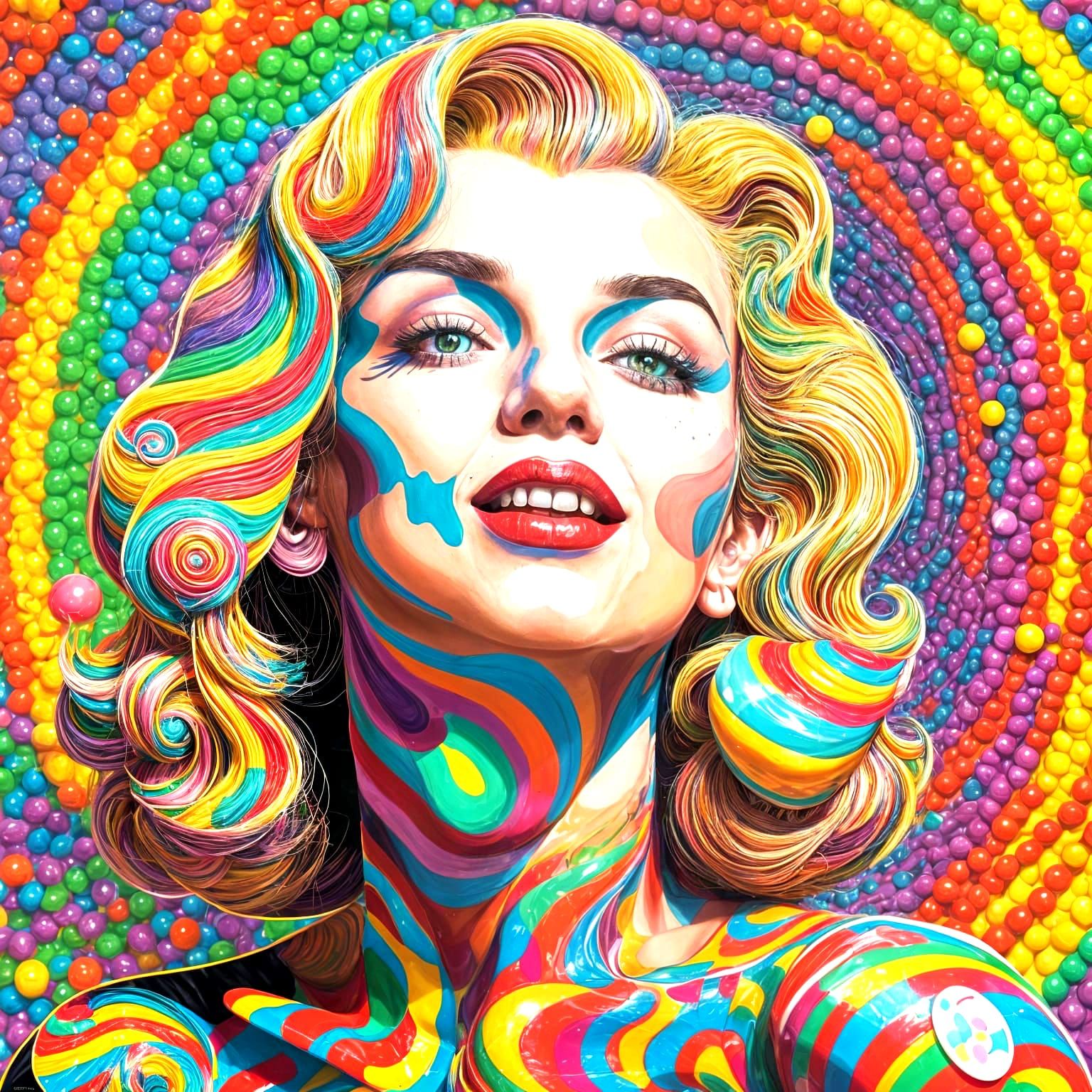 Marilyn Monroe as 70s Hippie in Candy Art