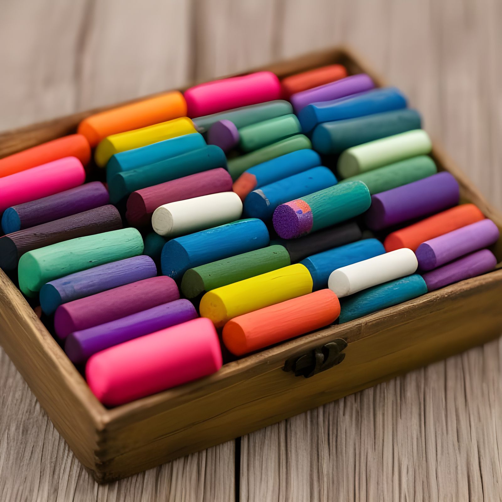 Colorful Chalk in Weathered Wooden Box