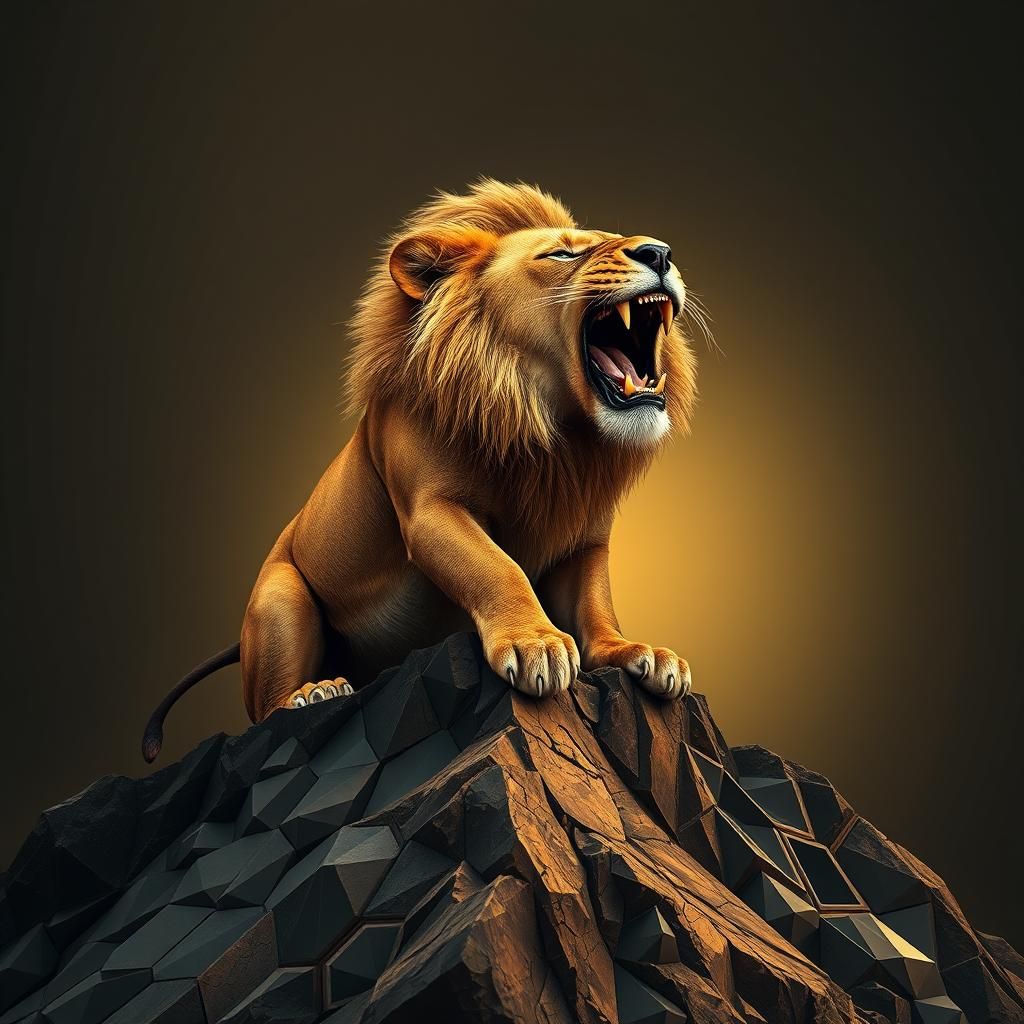 Diamond Honeycomb Lion Roaring on African Mountain
