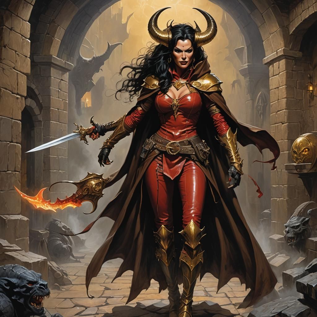 Tiefling Warrior Woman in a Hyperdetailed Fantasy Art Style