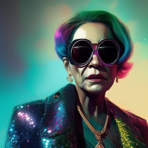 Cyberpunk Pop Art: Partying Granny Portrait in 8k
