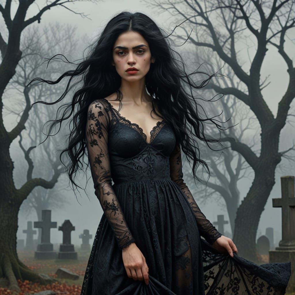 Embracing shadows, she dances with darkness