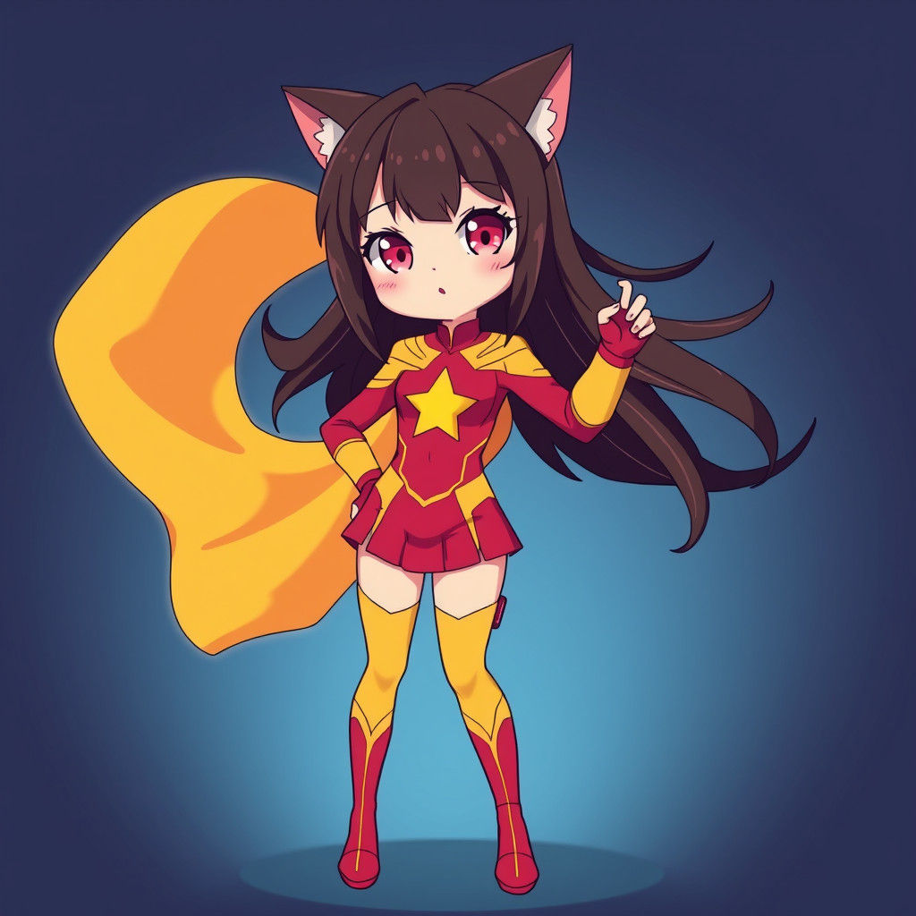 Cute Cat Eared Heroine in Vibrant Superhero Attire