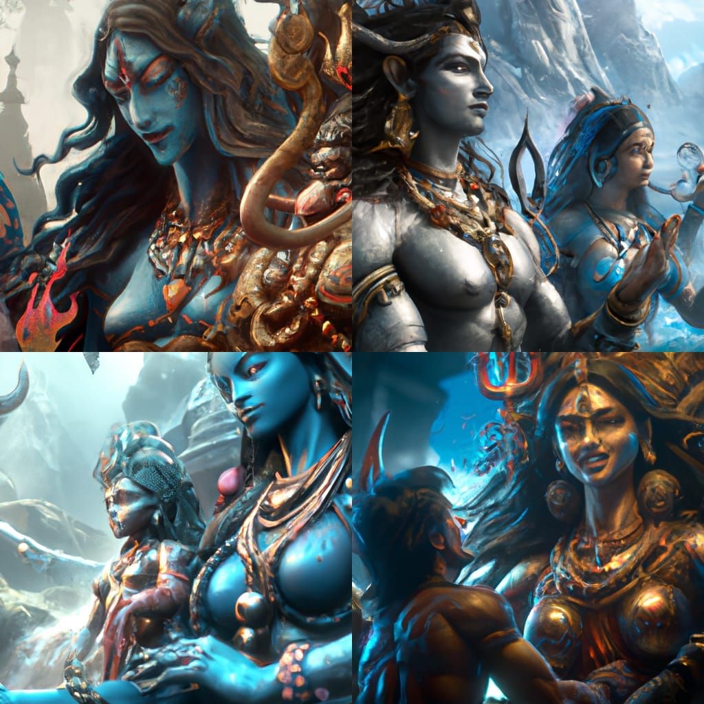 Lord Shiva and Parvati: Detailed Matte Painting