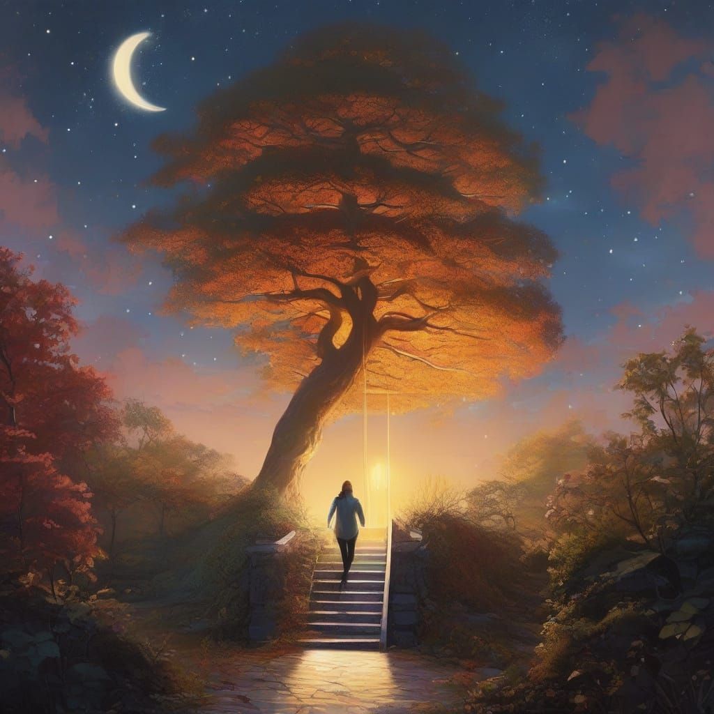 Stairway to Celestial Realms in Dreamlike Hyper-Realism