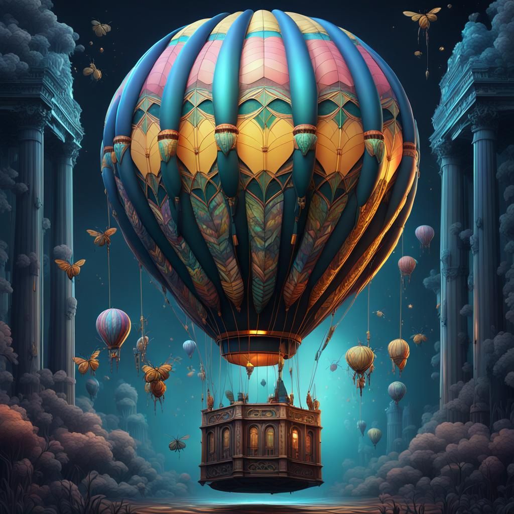 Ethereal Hot Air Balloon in Mirrored Realm