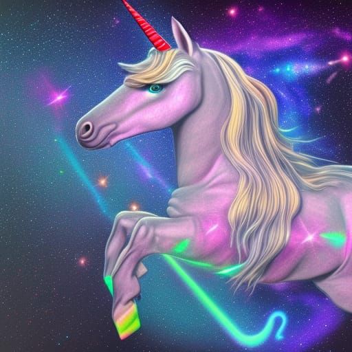 Fantasy Unicorn with Blue Eyes in Astral Galaxy