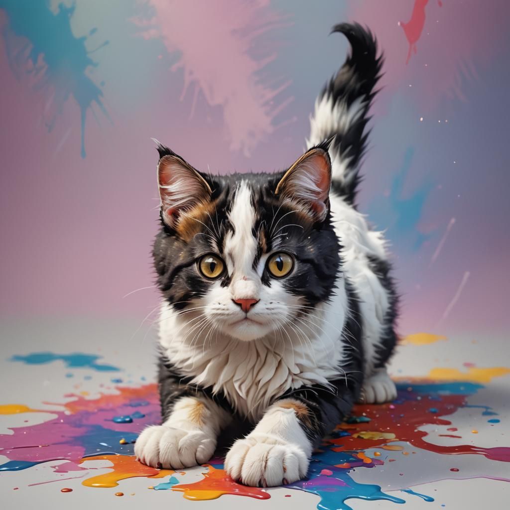 Hyperrealistic Black and White Cat Portrait