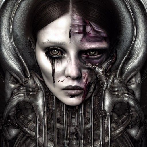 Ethereal Cyborg Girl in Biopunk Zombiecore Style