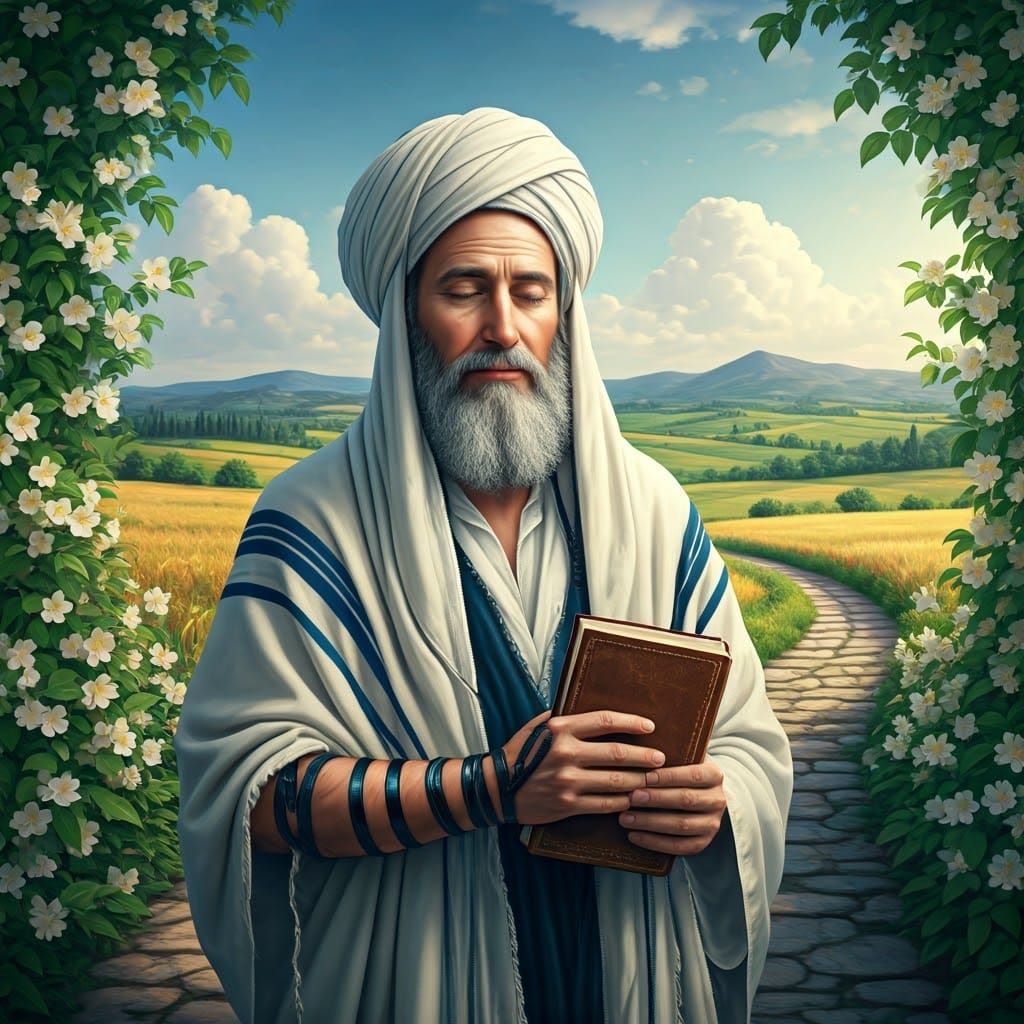 Contemplative Jewish Man in Countryside Landscape