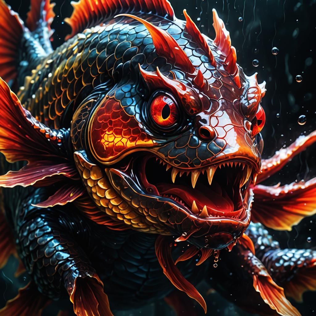 Sinister Goldfish Monster Portrait in Dark Fantasy Style