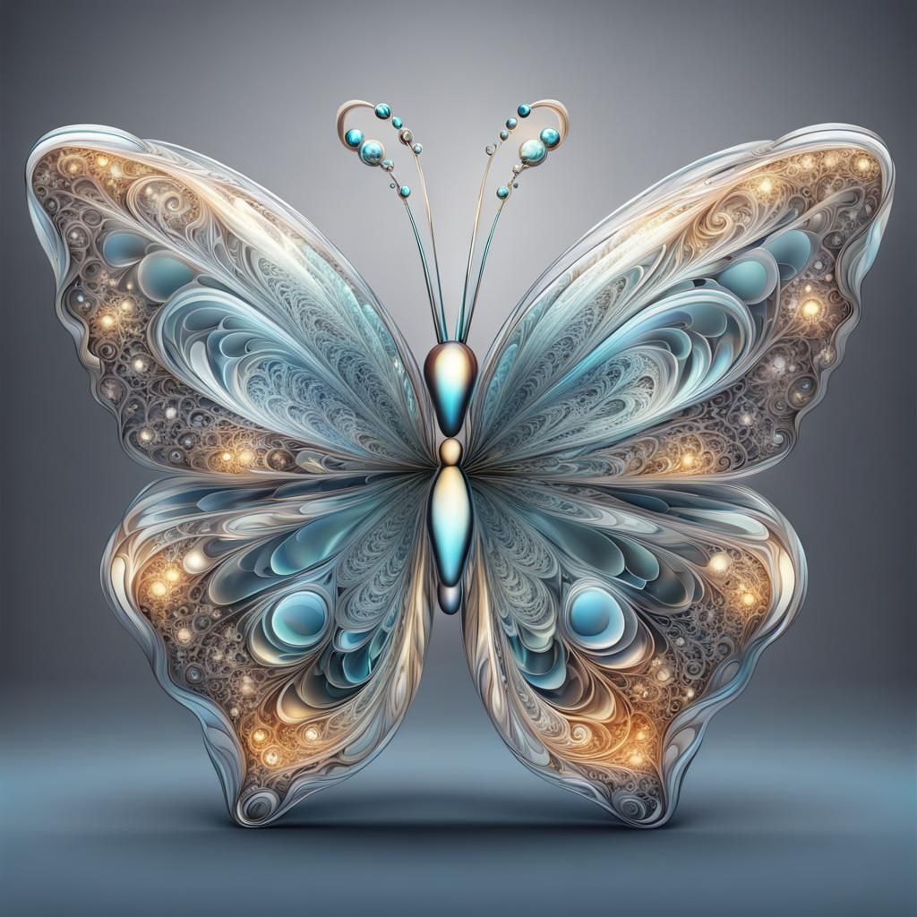 Sparkling Glass Butterfly Sculpture with Fractals