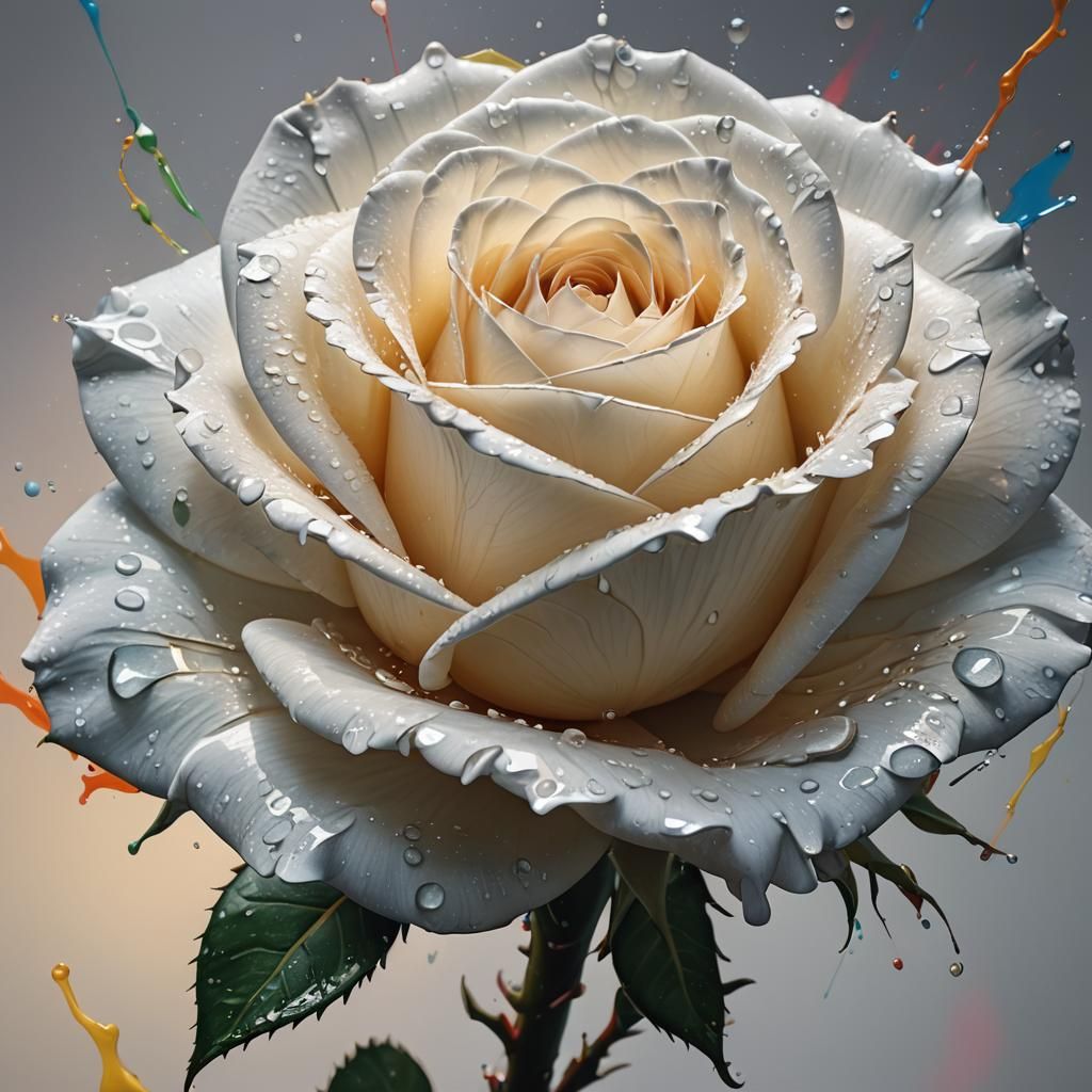 Hyperrealistic White Rose in Splash Art Style