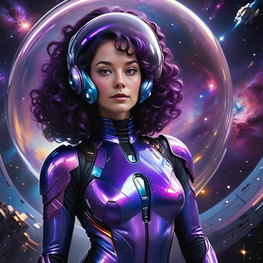 Woman in Violet Catsuit in Zero Gravity