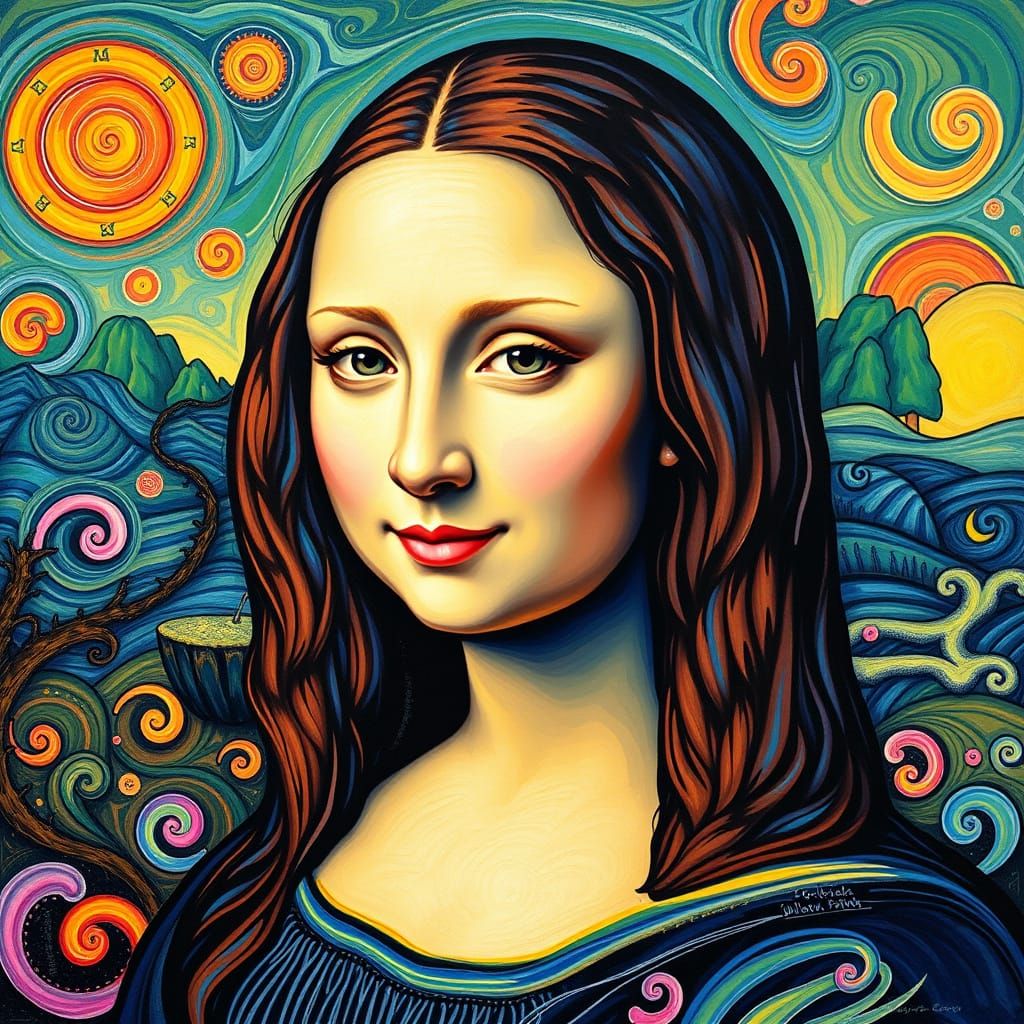 Mona Lisa in Vibrant Van Gogh Style