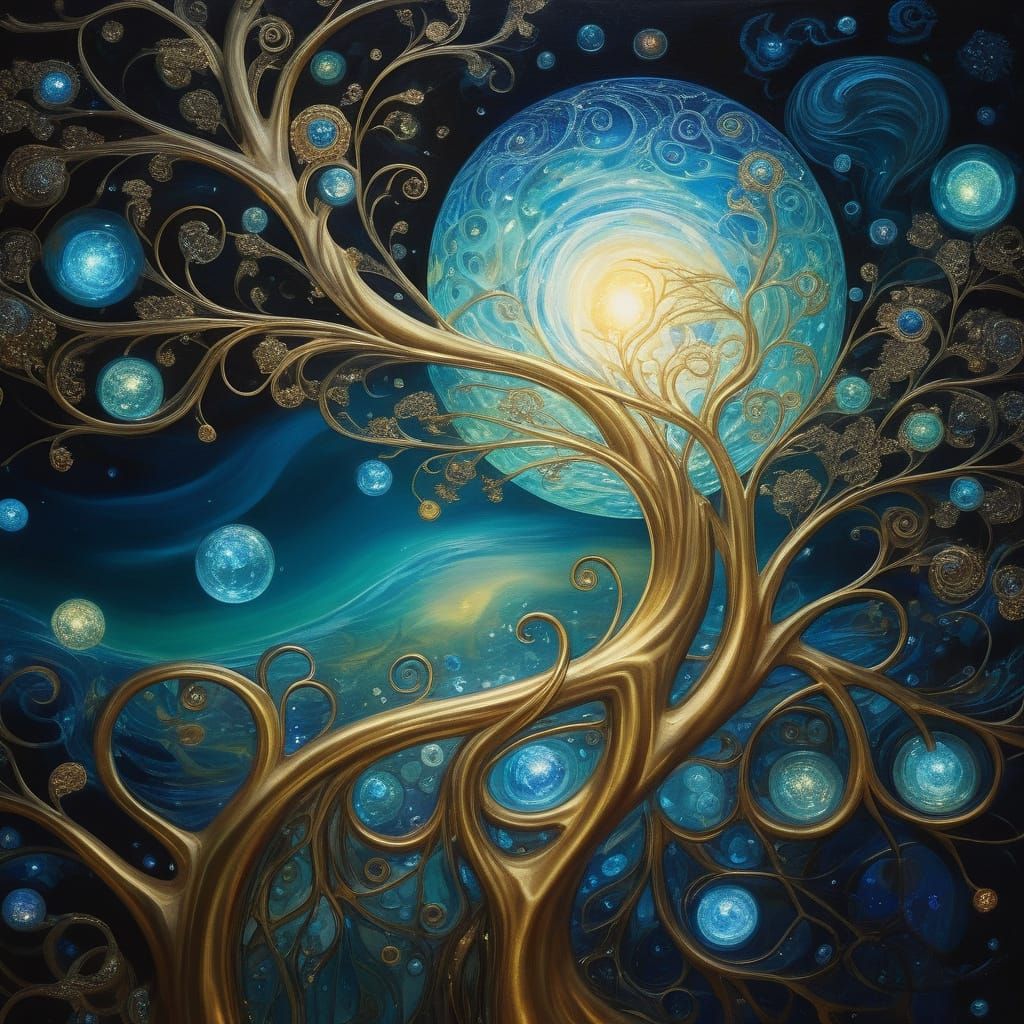 Gustav Klimt-Inspired Dreamscapes: Ethereal Planet Heart