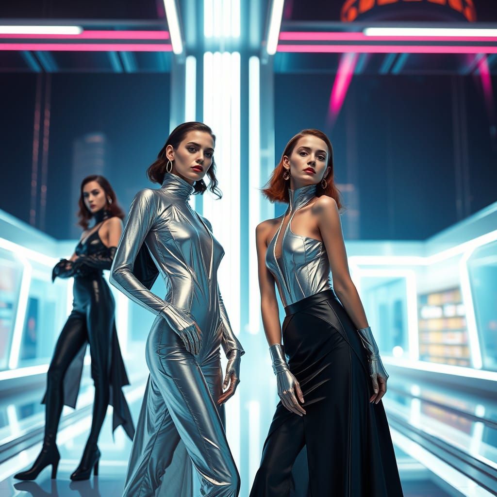Models in Futuristic Cityscape Fashion