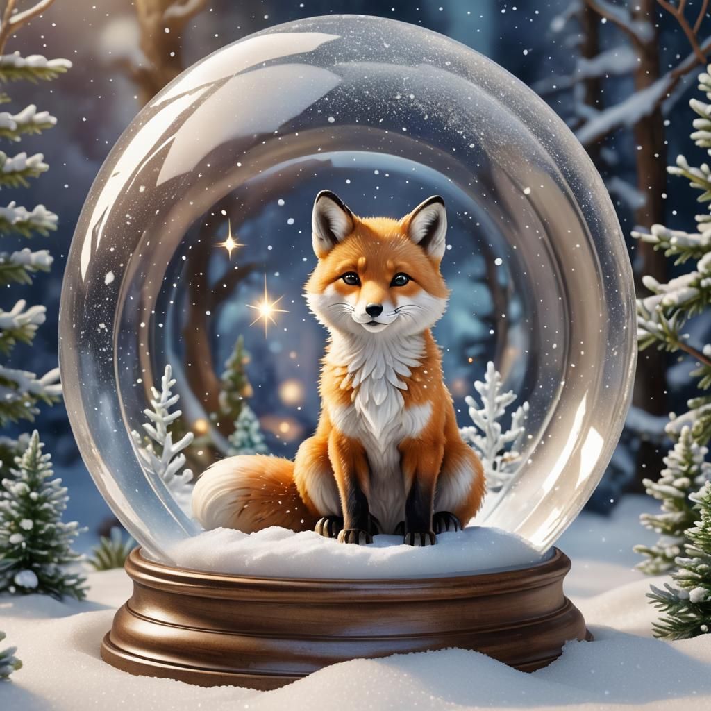 Whimsical Prince and Fox in Snow Globe