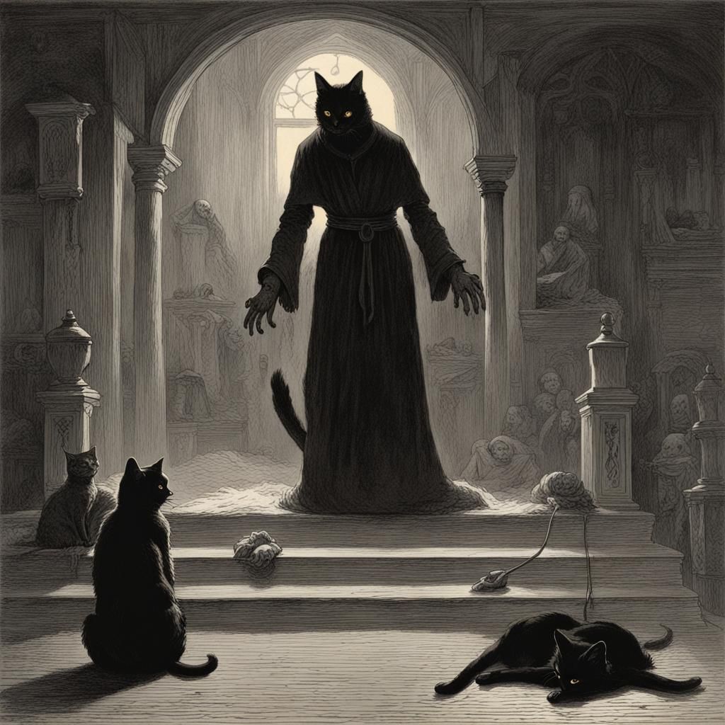 Exorcism of a Black Cat in Horror Style