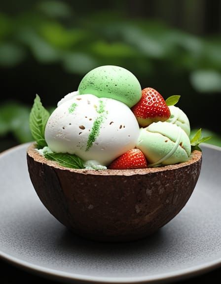Matcha Ice Cream Dessert with Bokeh Effect