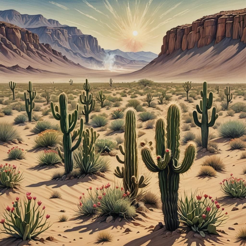 Desert Cactus Bloom: Colored Pencil Drawing